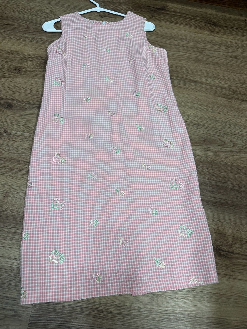 Talbots pink gingham embroidered palm tree shift sheath dress-S